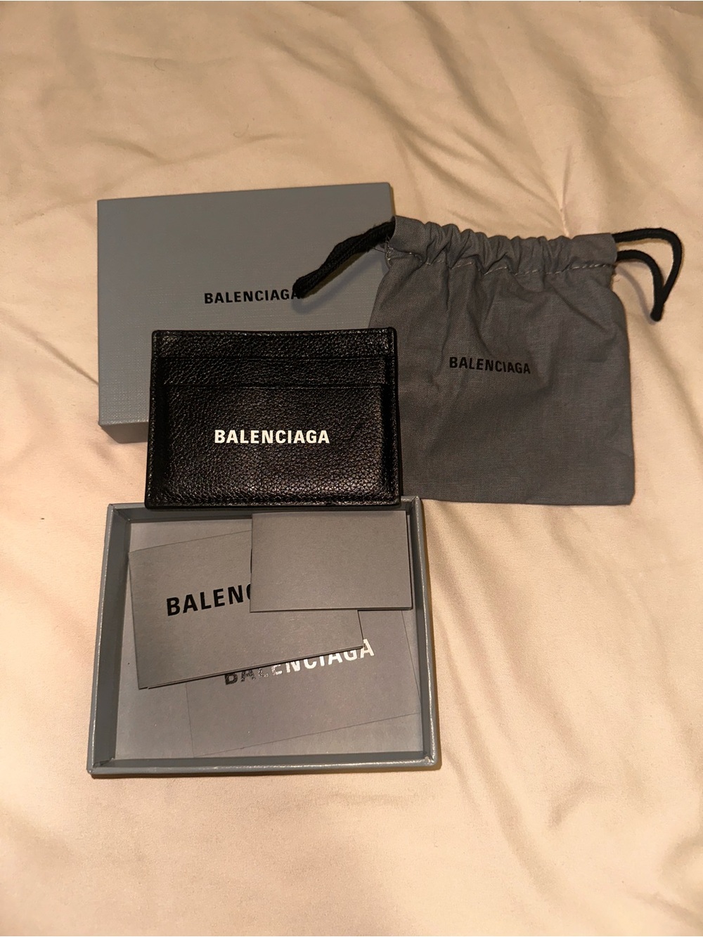 Balenciaga Black Grain Leather Card Holder with White Logo